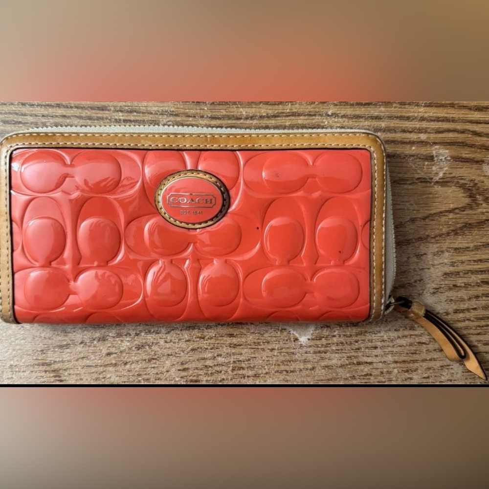 Used Coach Peyton Embossed Orange Patent Leather Wallet